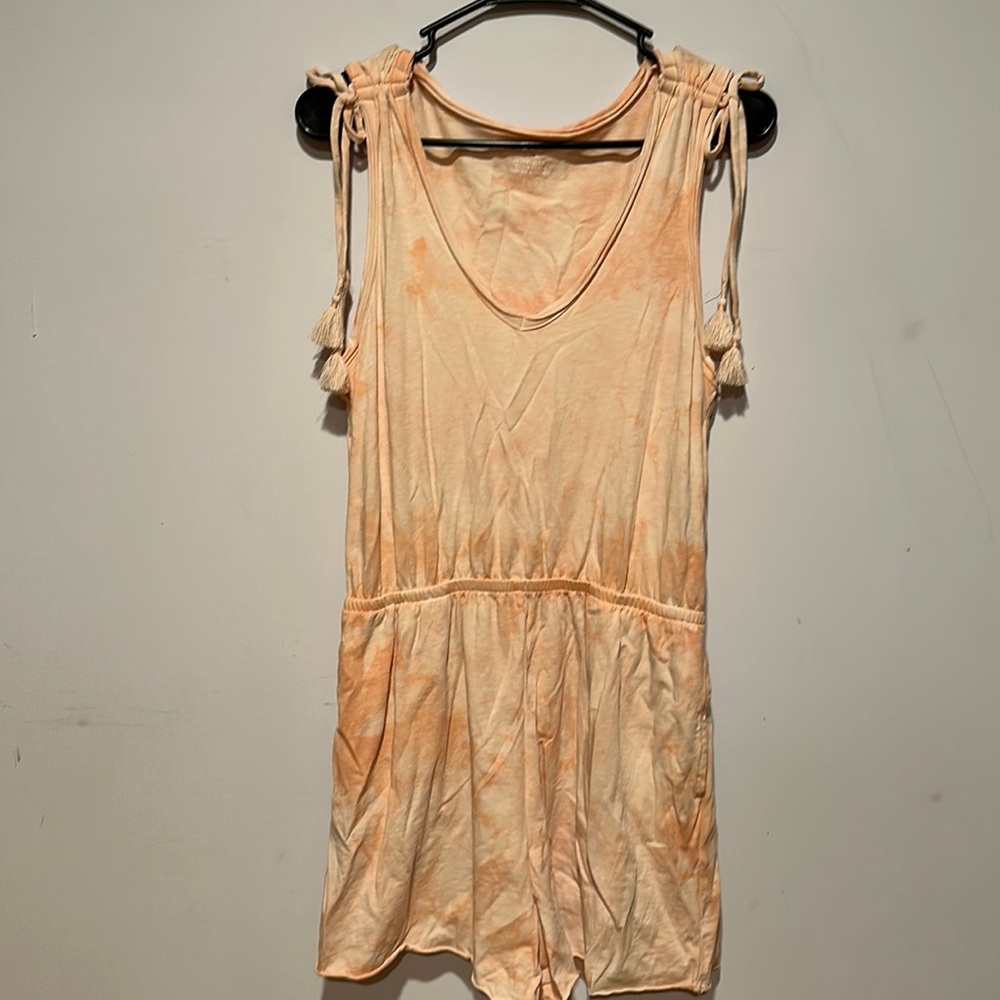 aerie Peach Tie-Dye Romper with Tassel Straps